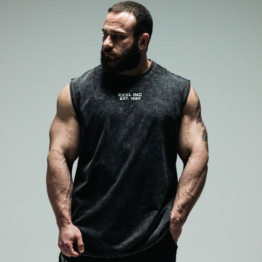"Profile Logo" Box cut Stonewash Sleeveless T - Black
