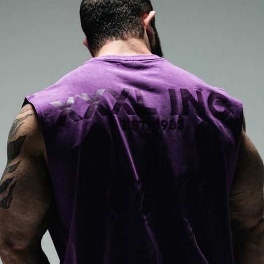 "Profile Logo" Box cut Stonewash Sleeveless T - Magenta