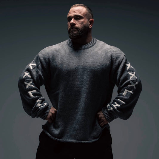 "XXXL INC Knit Logo" Chunky Knit Sweater - Shadow Grey
