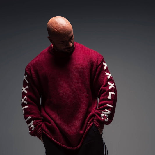 "XXXL INC Knit Logo" Chunky Knit Sweater - Cranberry