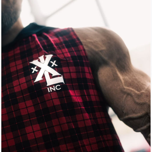 Hooded Muscle Cut T - Red/Black Plaid