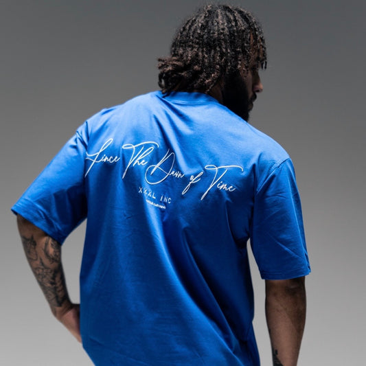 " Since The Dawn of Time" Embroidered Box Cut T - Azure Blue