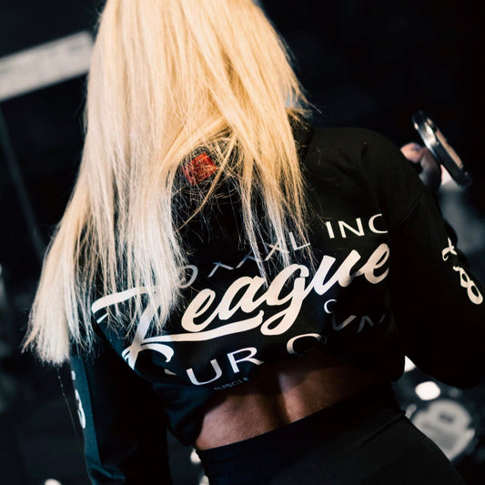 ”League Of Our Own” Ladies Hooded Crop Sweat - Black
