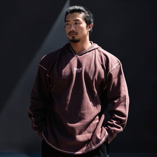 "Top Stitch" Waffle Pump Cover Hoodie- Cranberry