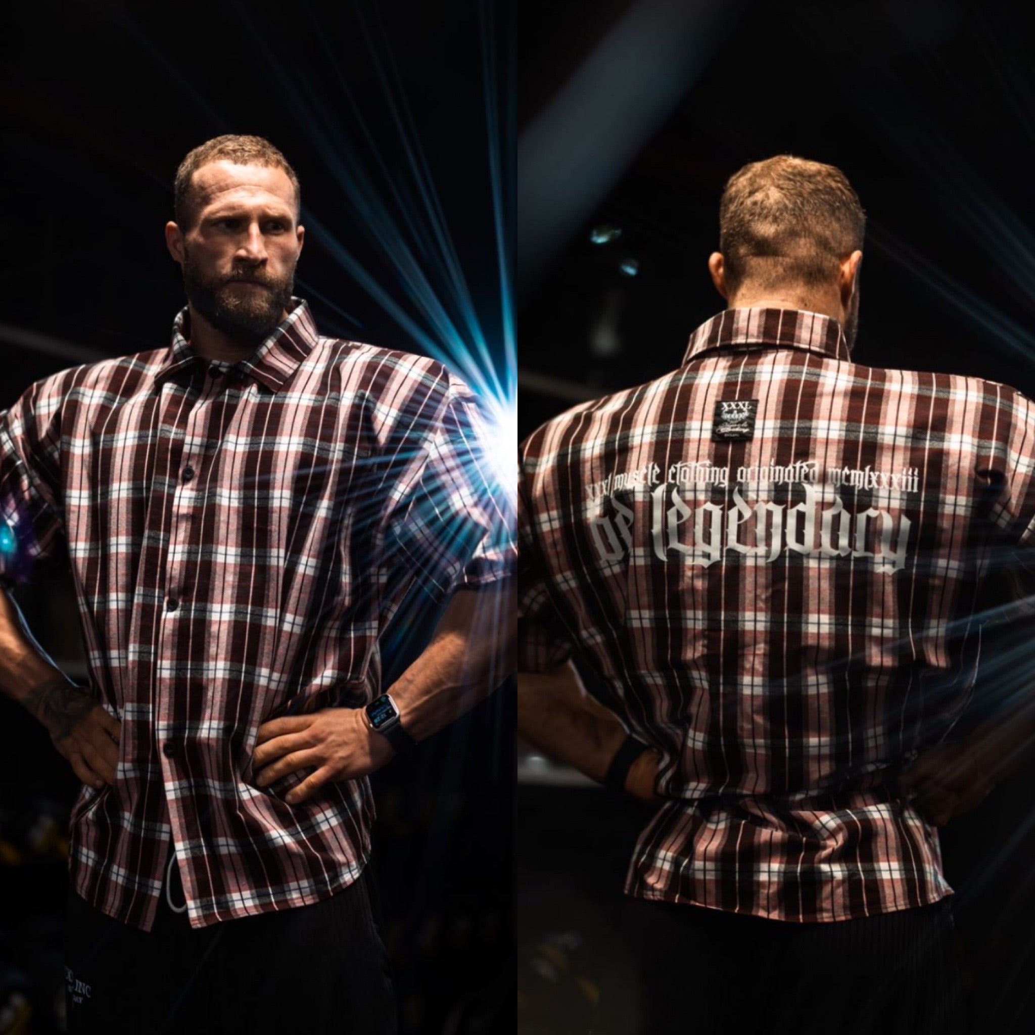 "Be Legendary" Oversized Muscle Shirt -  Red/Black/White Plaid