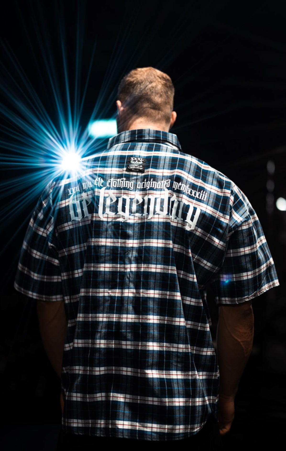 "Be Legendary" Oversized Muscle Shirt  Blue/White Plaid