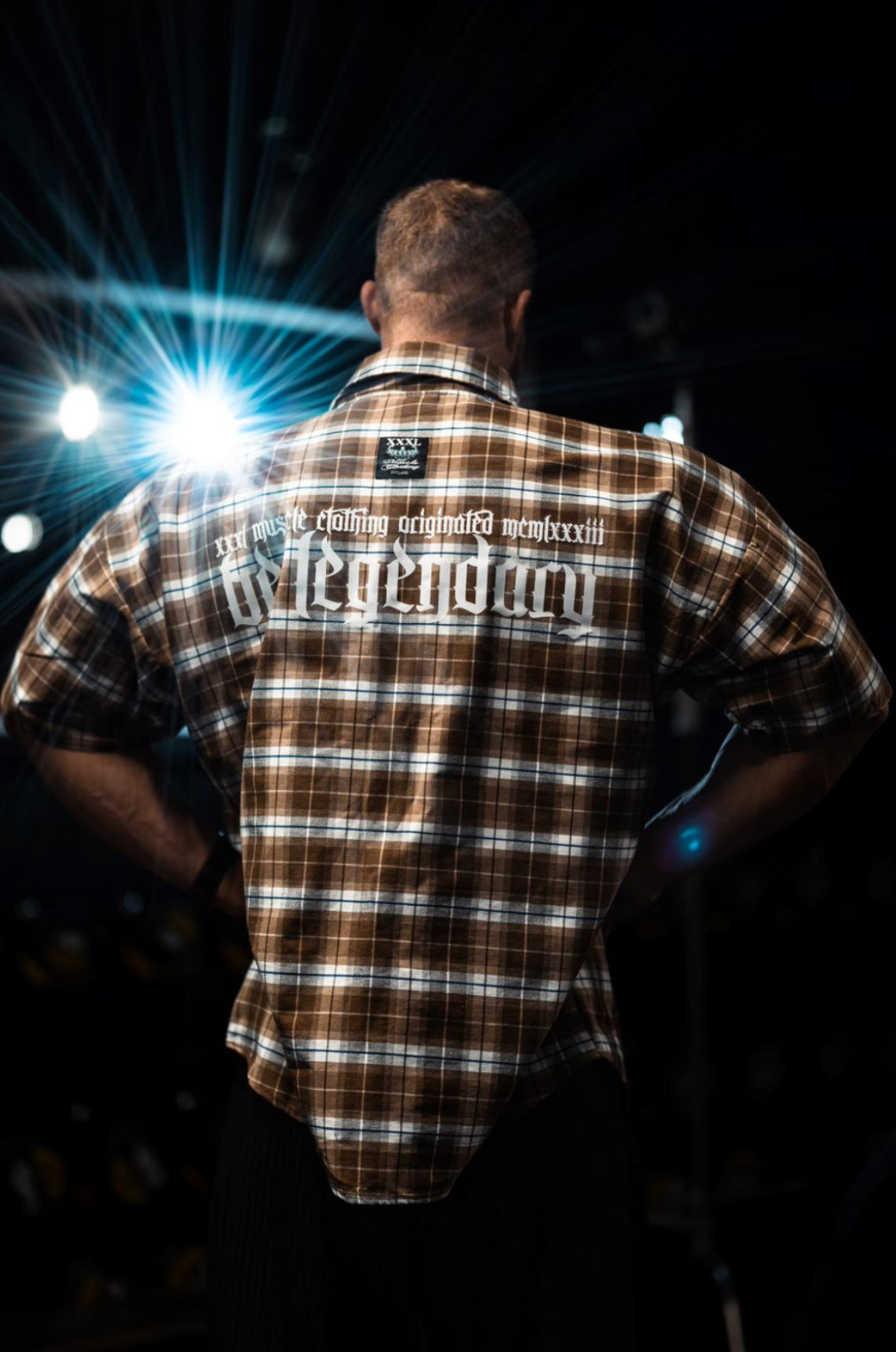 "Be Legendary" Oversized Muscle Shirt  Brown/Black Plaid