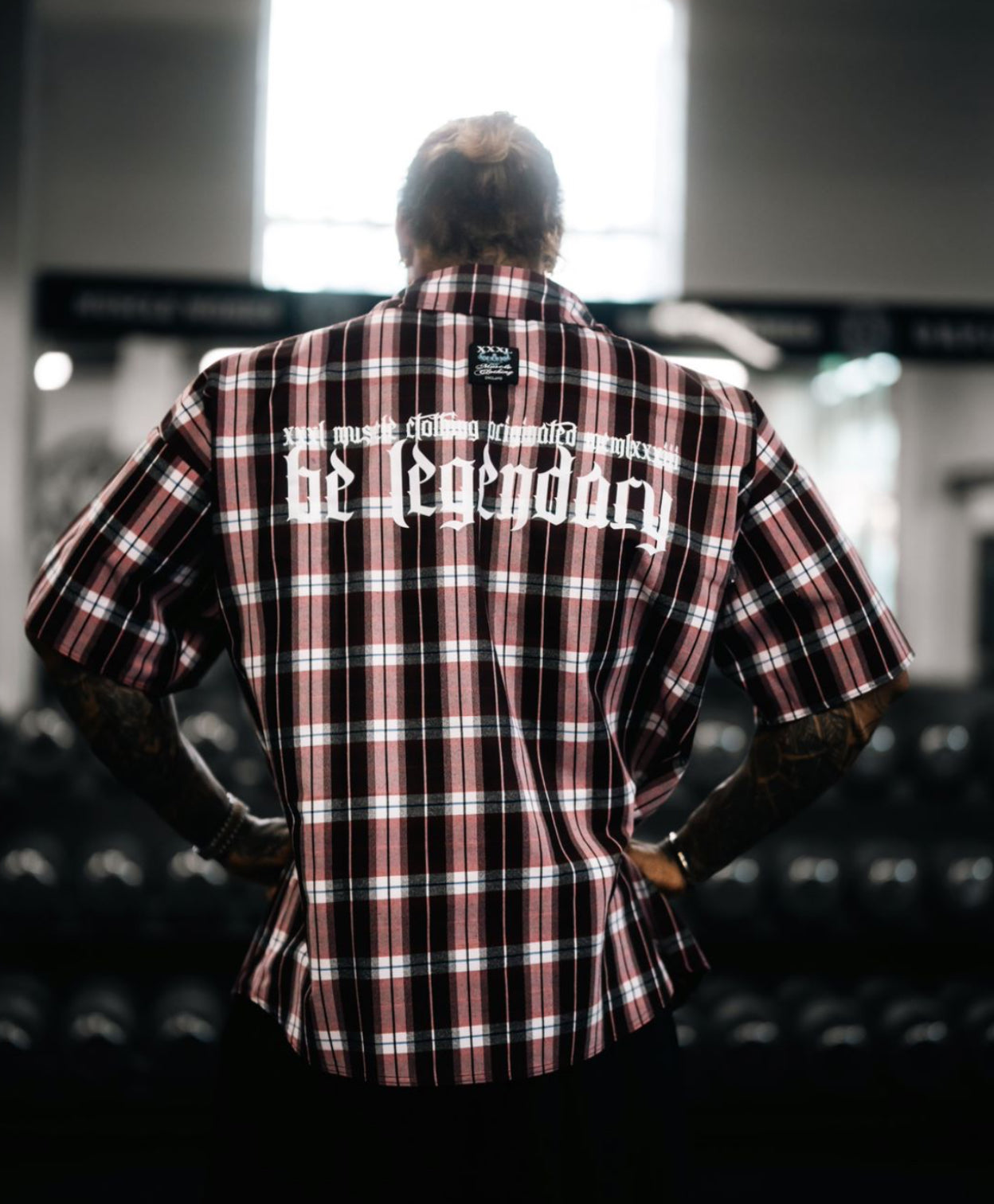 "Be Legendary" Oversized Muscle Shirt -  Red/Black/White Plaid