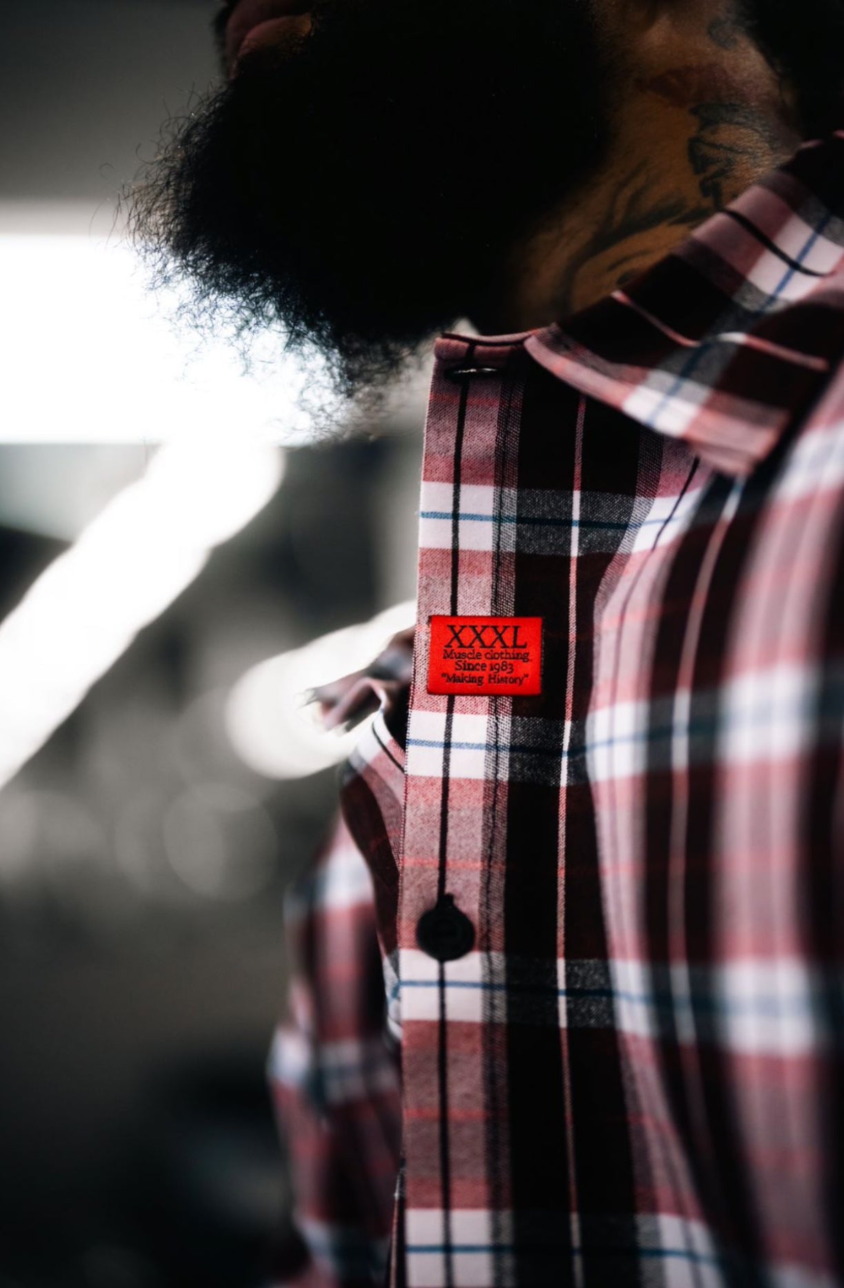 "Be Legendary" Oversized Muscle Shirt -  Red/Black/White Plaid