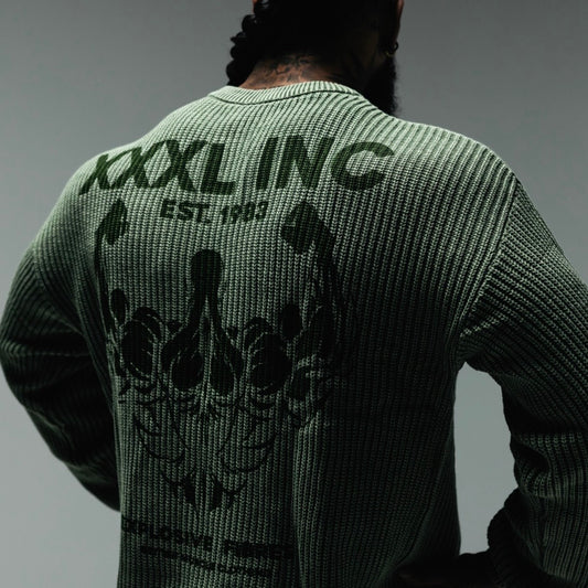 "Profile Logo" Stonewash Knit Sweater - Olive
