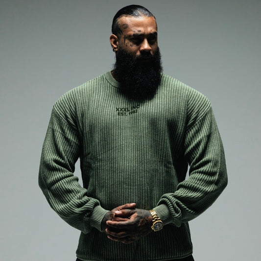 "Profile Logo" Stonewash Knit Sweater - Olive