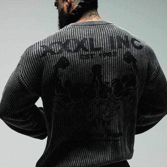 "Profile Logo" Stonewash Knit Sweater - Black