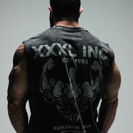 "Profile Logo" Box cut Stonewash Sleeveless T   - Black