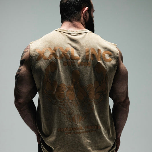 "Profile Logo" Box cut Stonewash Sleeveless T   - Sahara