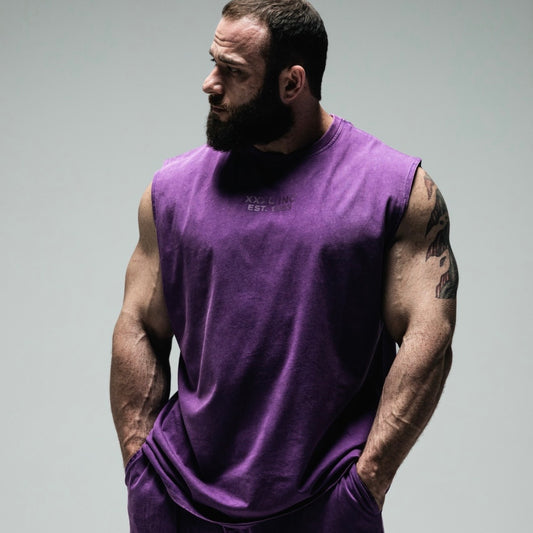 "Profile Logo" Box cut Stonewash Sleeveless T   - Magenta