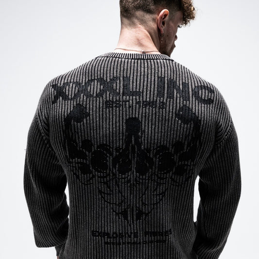 "Profile Logo" Stonewash Knit Sweater - Black