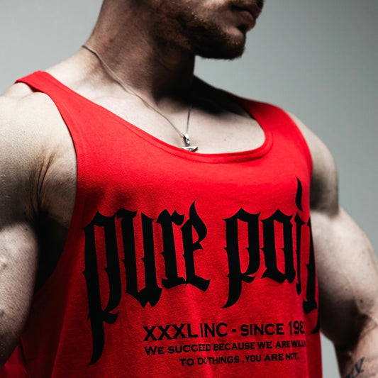 "Pure Pain" 100% Cotton Box Cut Tank - Phone Box Red