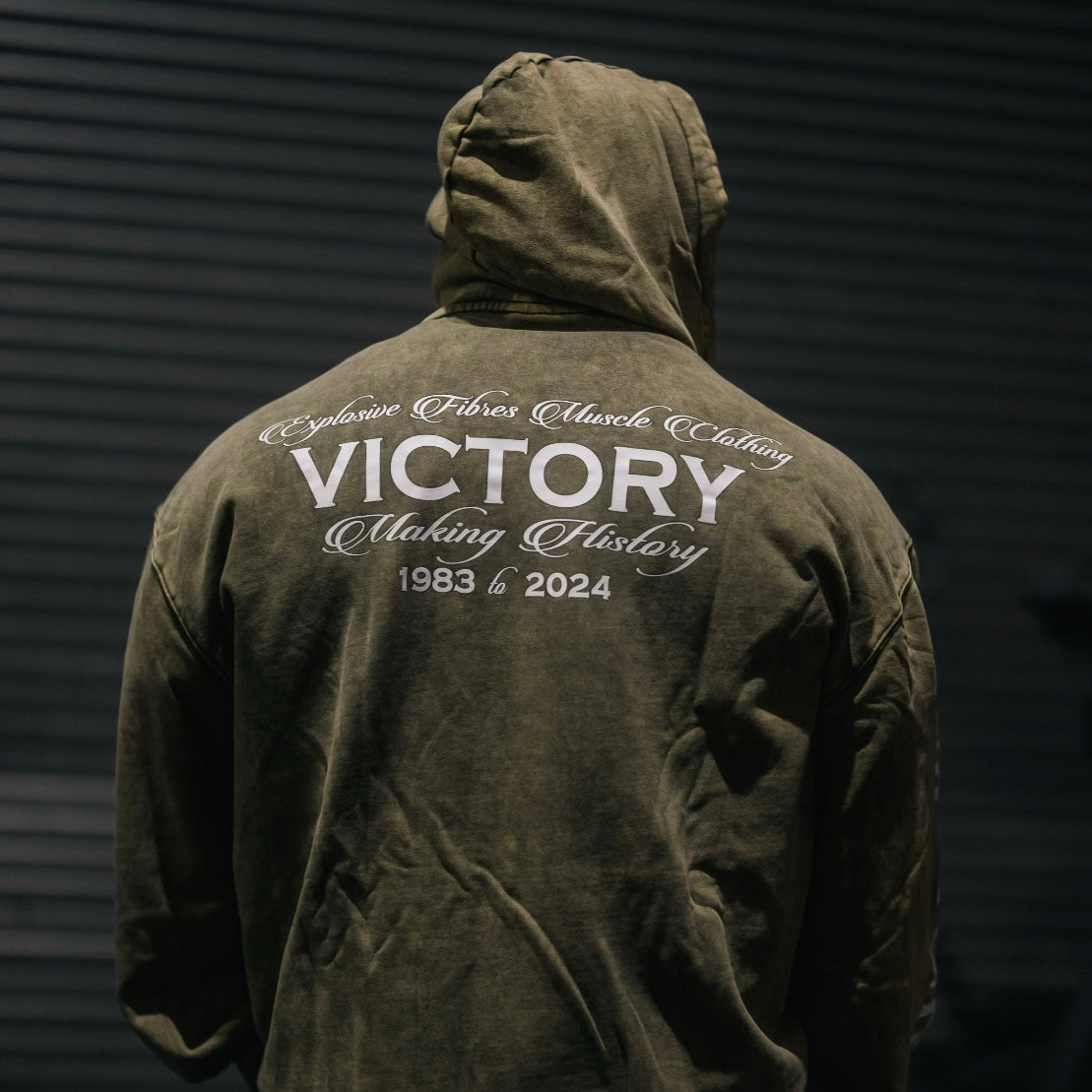 "Victory" Oversized Zip Hood  - Stonewash Olive