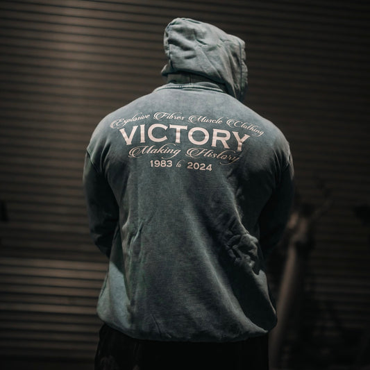 "Victory" Oversized Zip Hood  - Stonewash Blue