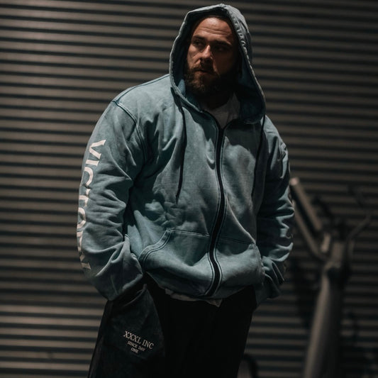 "Victory" Oversized Zip Hood  - Stonewash Blue