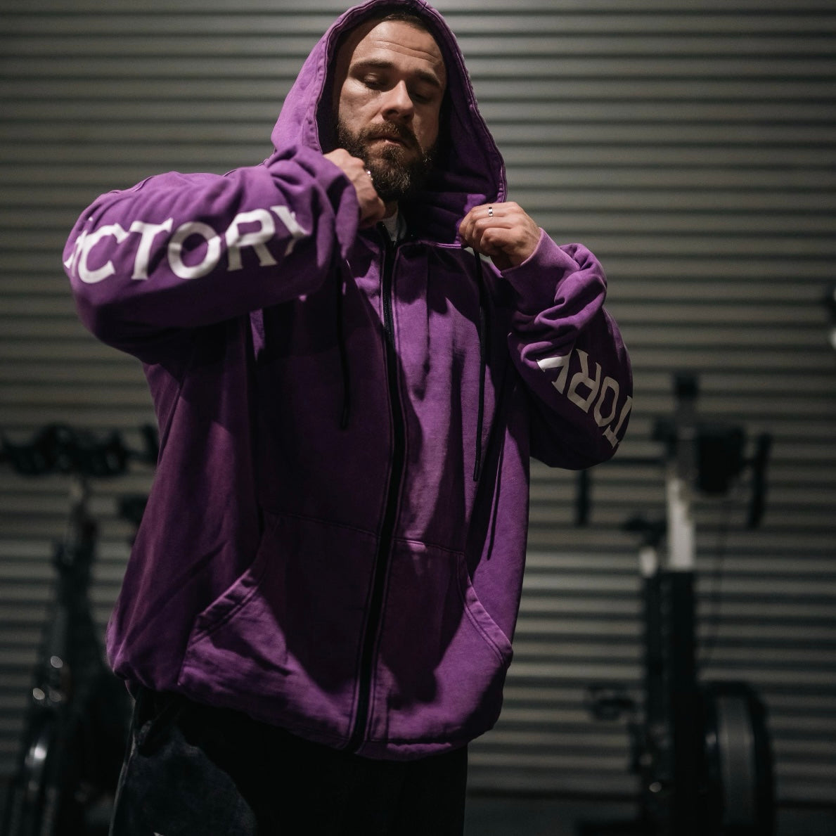 "Victory" Oversized Zip Hood  - Stonewash Berry