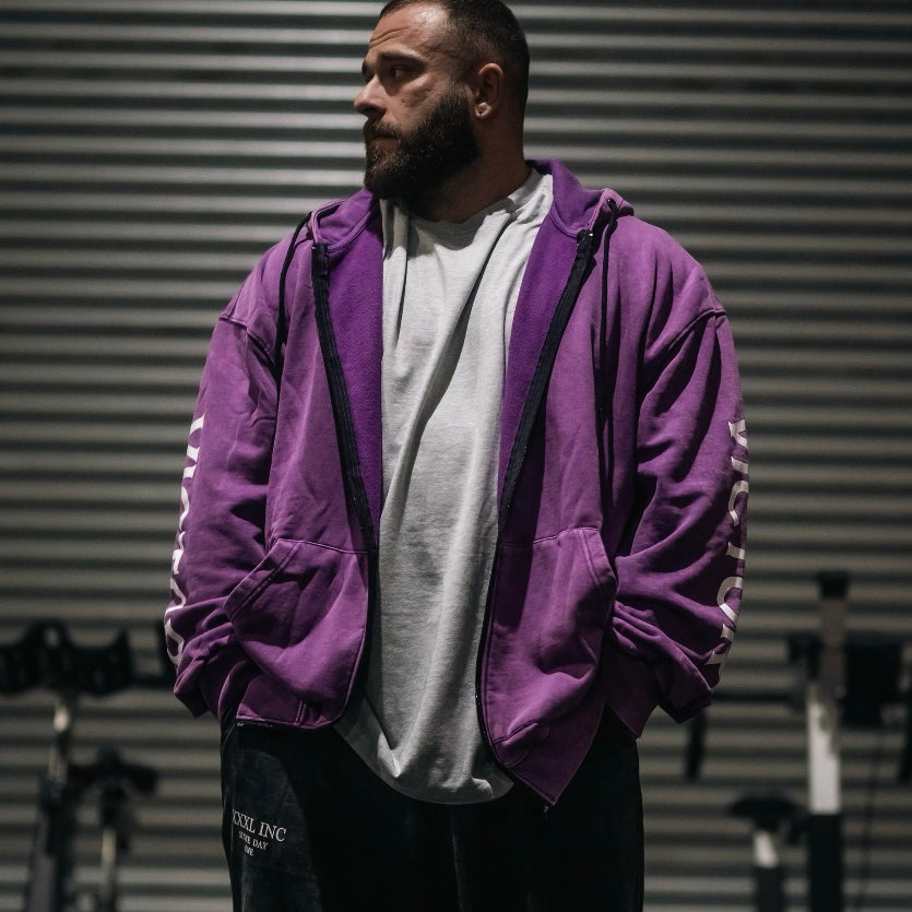 "Victory" Oversized Zip Hood  - Stonewash Berry
