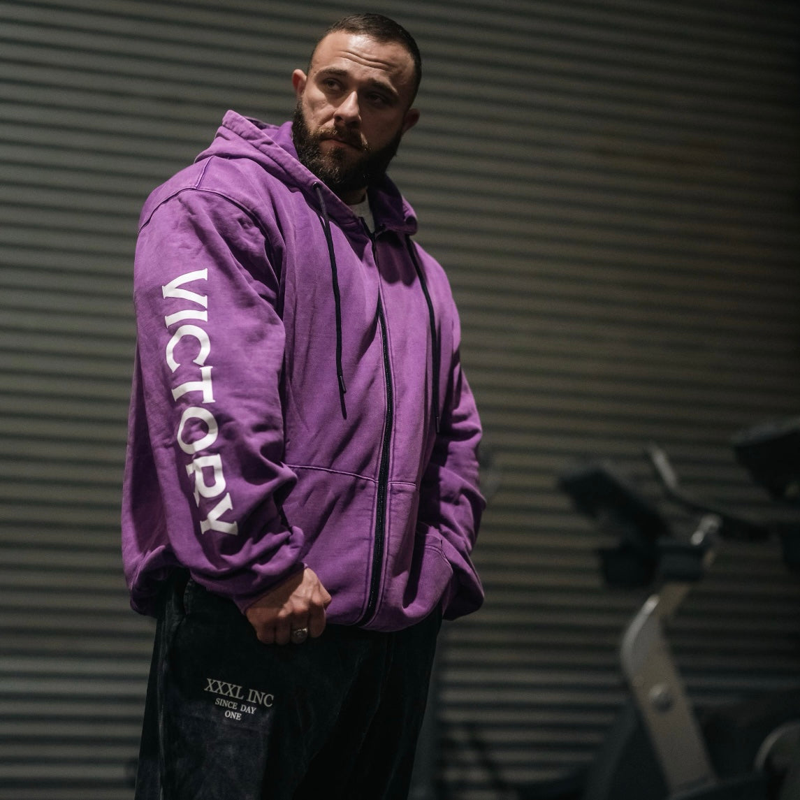 "Victory" Oversized Zip Hood  - Stonewash Berry