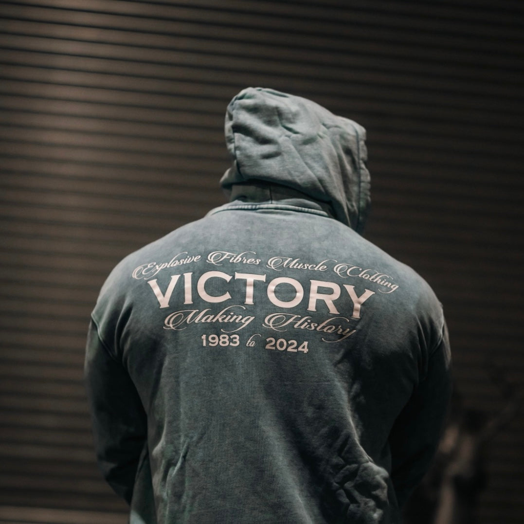 "Victory" Oversized Zip Hood  - Stonewash Blue