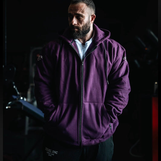 "Bodybuilder" 400gsm 100% Cotton Zip Hoodie - Grape