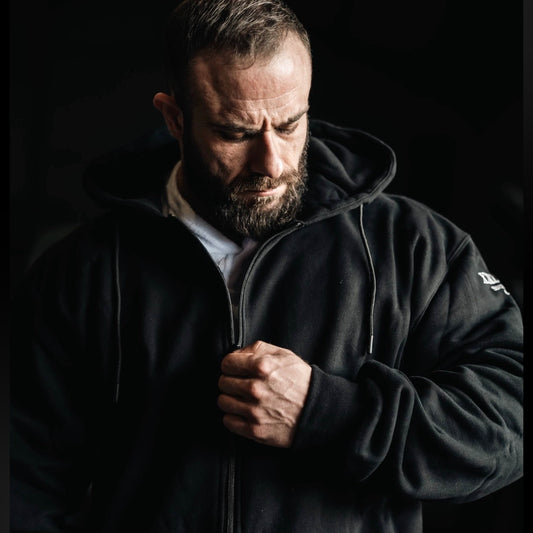 "Bodybuilder" 400gsm 100% Cotton Zip Hoodie - Black