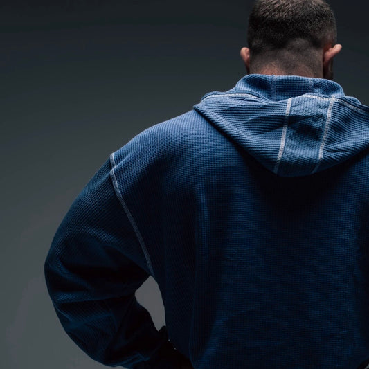 "Top Stitch" Waffle Pump Cover Hoodie- Pacific Blue