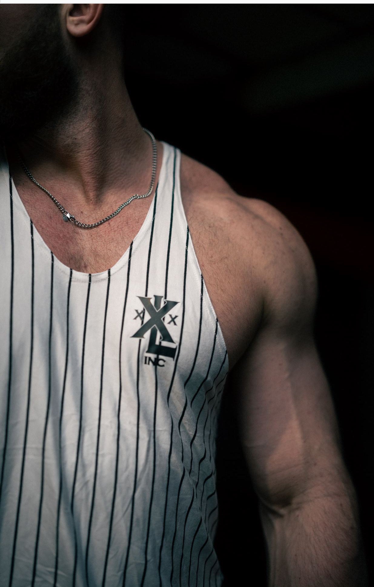 "XXLX Logo" Baseball Stripe Muscle Vest - White Stripe
