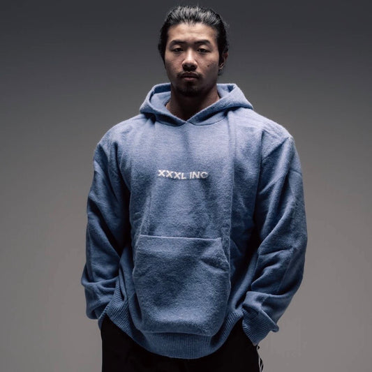 "Ultra Knit Logo" Soft Knit Pouch Hoodie - Powder Blue