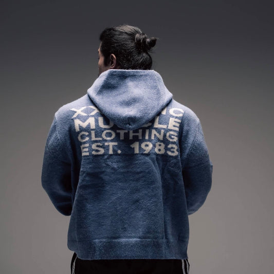 "Ultra Knit Logo" Soft Knit Pouch Hoodie - Powder Blue
