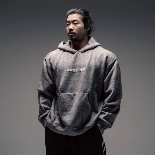 "Ultra Knit Logo" Soft Knit Pouch Hoodie - Warm Grey