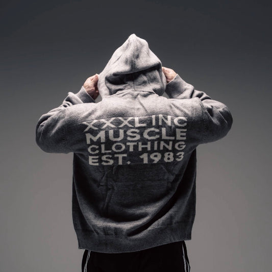 "Ultra Knit Logo" Soft Knit Pouch Hoodie - Warm Grey