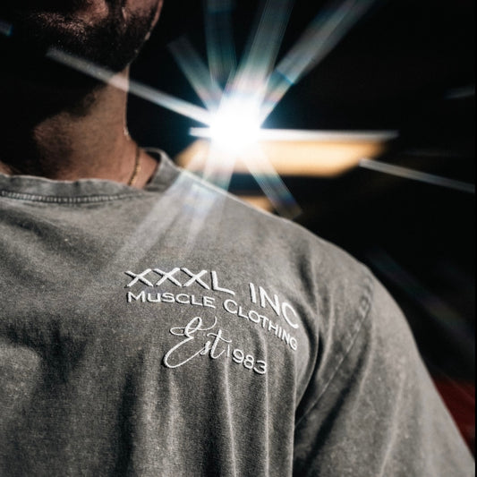 " Cursive Script" Stone washed Oversized T - Pastel Slate