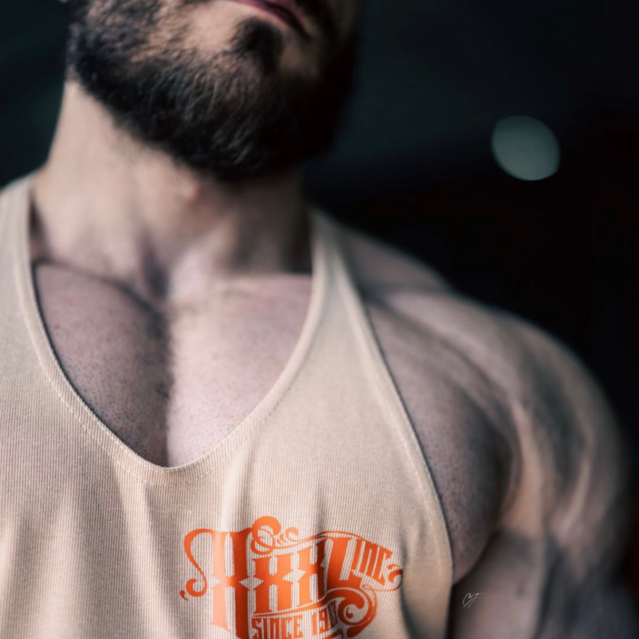"Scrolled XXXL Inc" Vintage Wash Muscle vest- Washed Latte