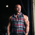 "Woven Badged" Oversized Sleeveless Muscle Shirt- Grey/Red Plaid