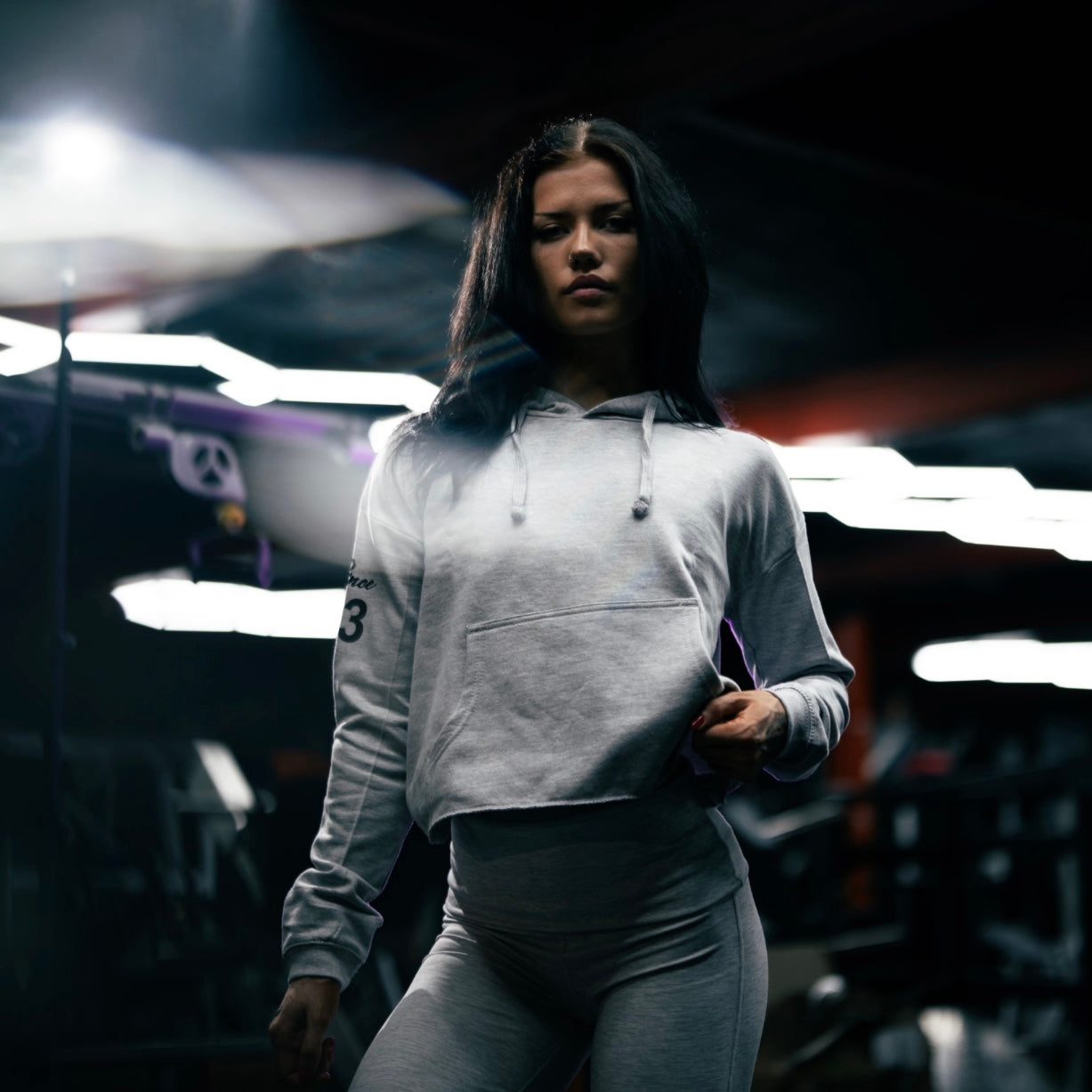 ”League Of Our Own” Ladies Hooded Crop Sweat - Ash Grey