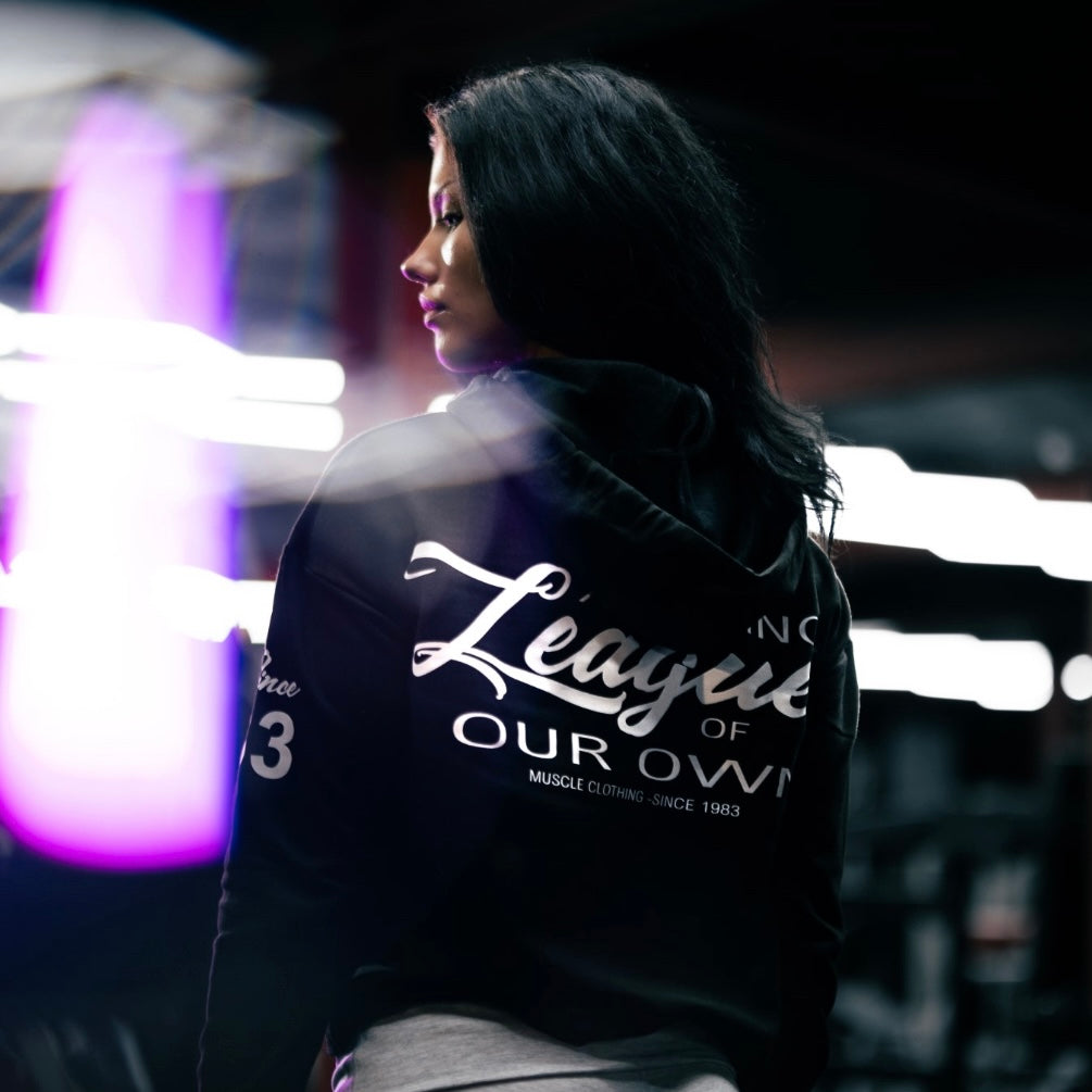 ”League Of Our Own” Ladies Hooded Crop Sweat - Black