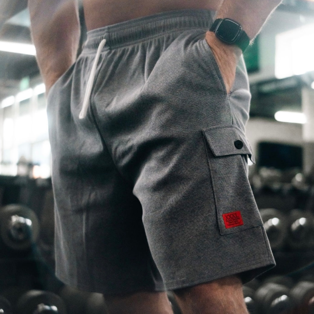 "Scrolled XXXL Inc" Vintage Wash Combat Short - Washed Charcoal