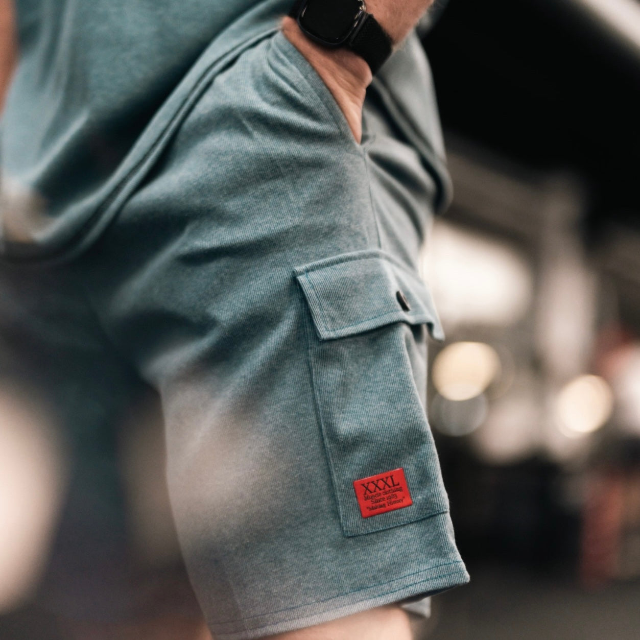 "Scrolled XXXL Inc" Vintage Wash Combat Short - Washed Teal