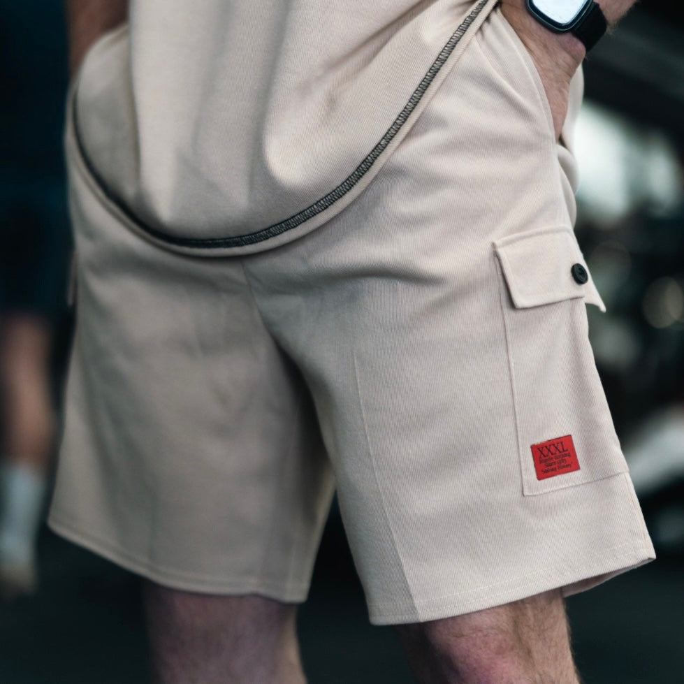 "Scrolled XXXL Inc" Vintage Wash Combat Short - Washed Latte