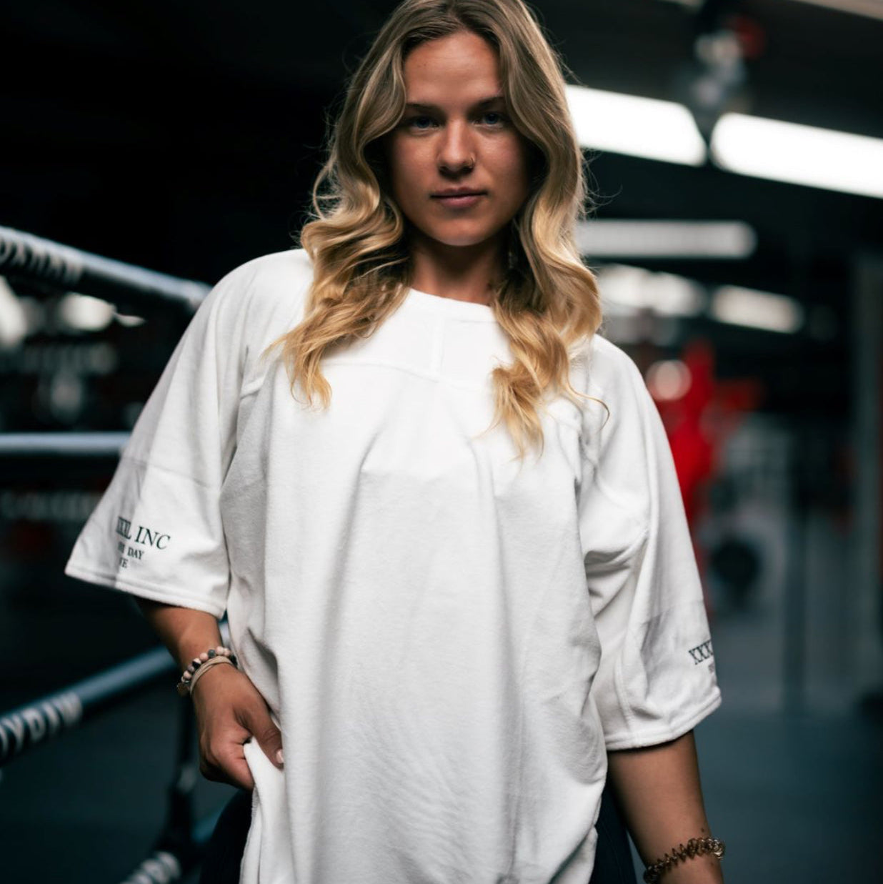 " Body Builder " Oversized Super Soft Rag Top - Snow