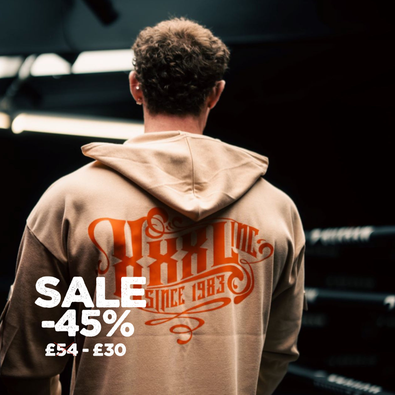 "Scrolled XXXL Inc" Vintage Wash Combat Hoodie - Washed Latte