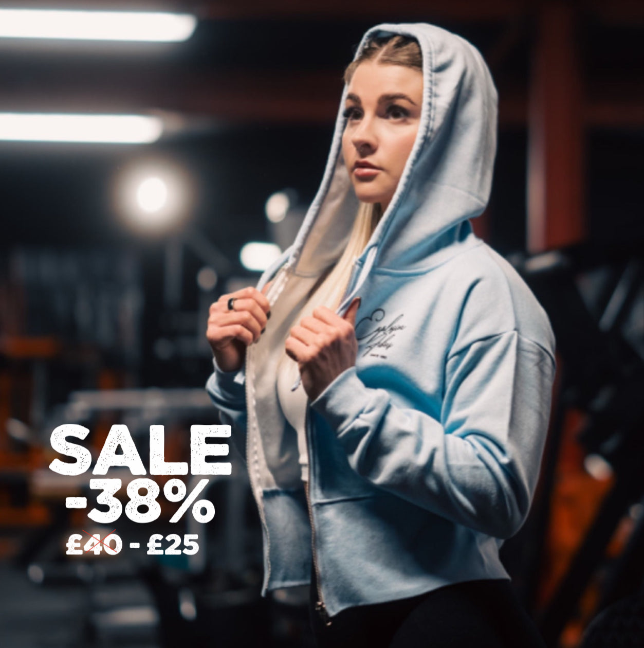"Since The Dawn Of Time" Ladies Crop Zip Sweat - Sky