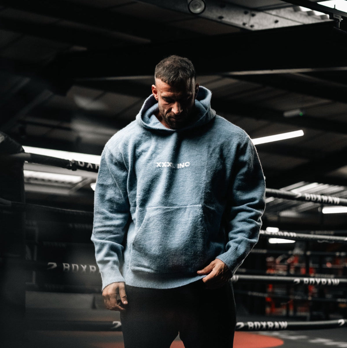 "Ultra Knit Logo" Soft Knit Pouch Hoodie - Powder Blue