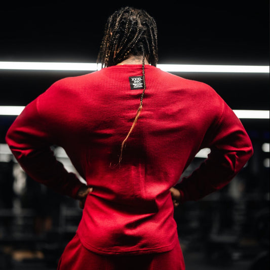 "Low Key XXXL embroidered" Stretch Thermal Waffle Sweat -Dark Red
