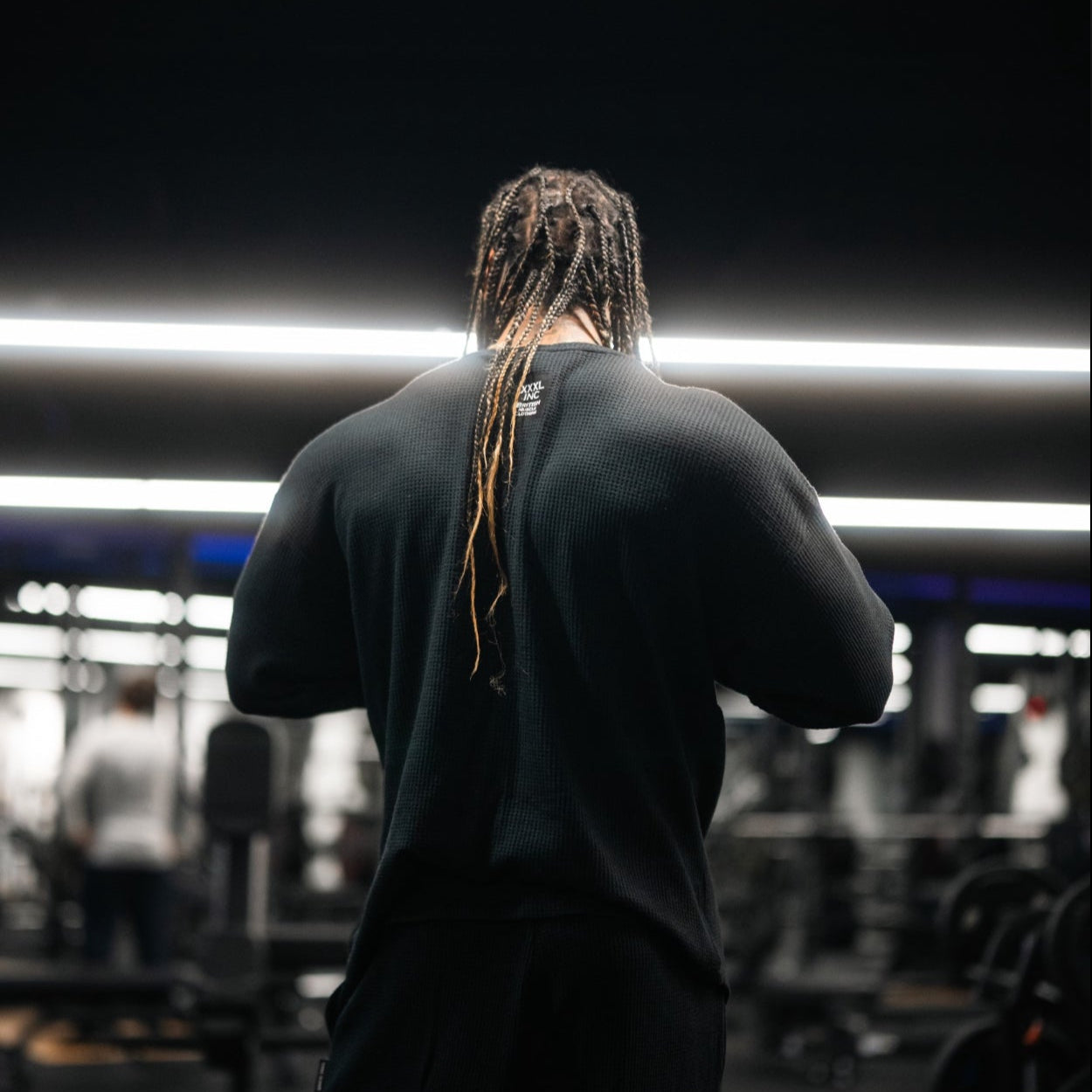 "Low Key XXXL embroidered" Stretch Thermal Waffle Sweat -Black